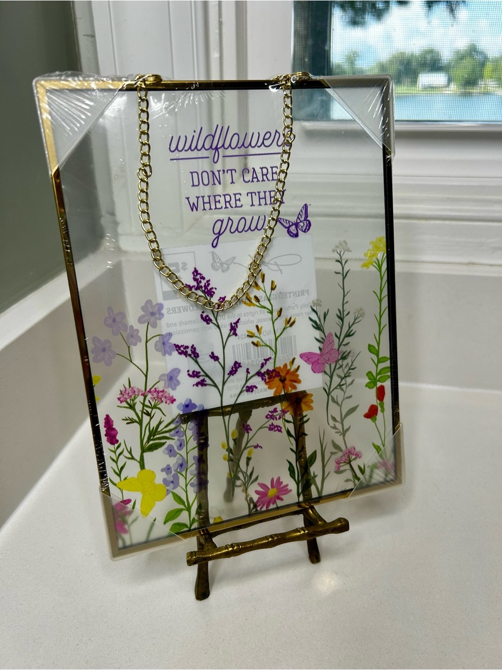 NEW sealed Dolly Parton Spring Wildflower Printed Glass Panel hanging Décor